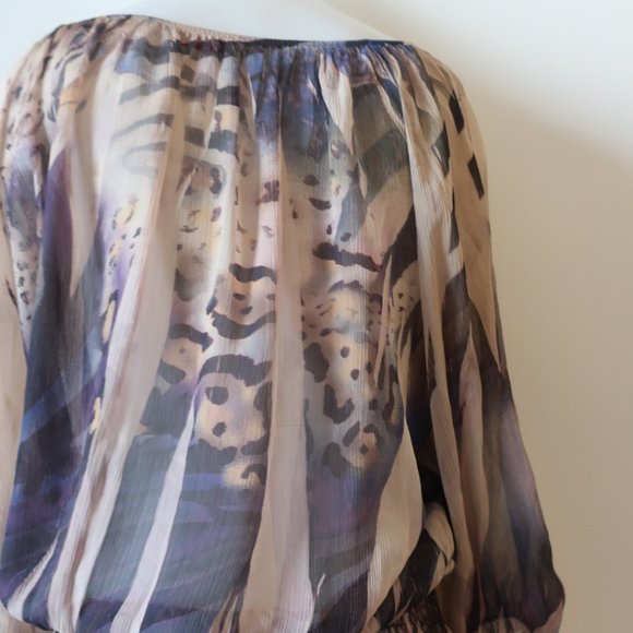 WOMENS AMORE COUTURE TAUPE PLUM SEMI SHEER PEASANT TOP L * - Picture 7 of 10